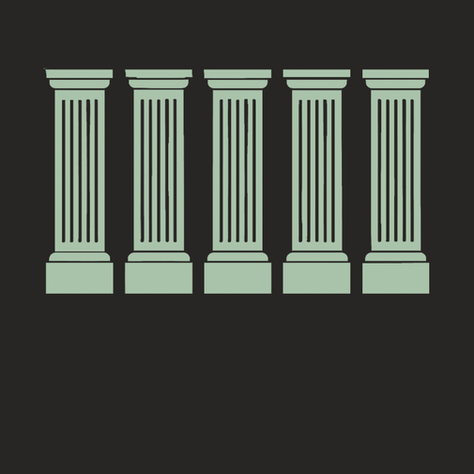 five green pillars on a black background