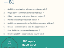 100 sujets de conversation FLE sur le travail, les projets et les ambitions. Activité orale progressive du niveau A1 au C1-C2 pour développer l'expression orale.