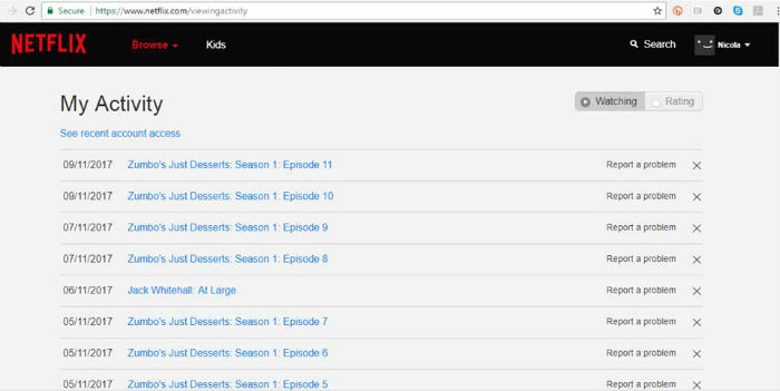 netflix viewing activity screen shot