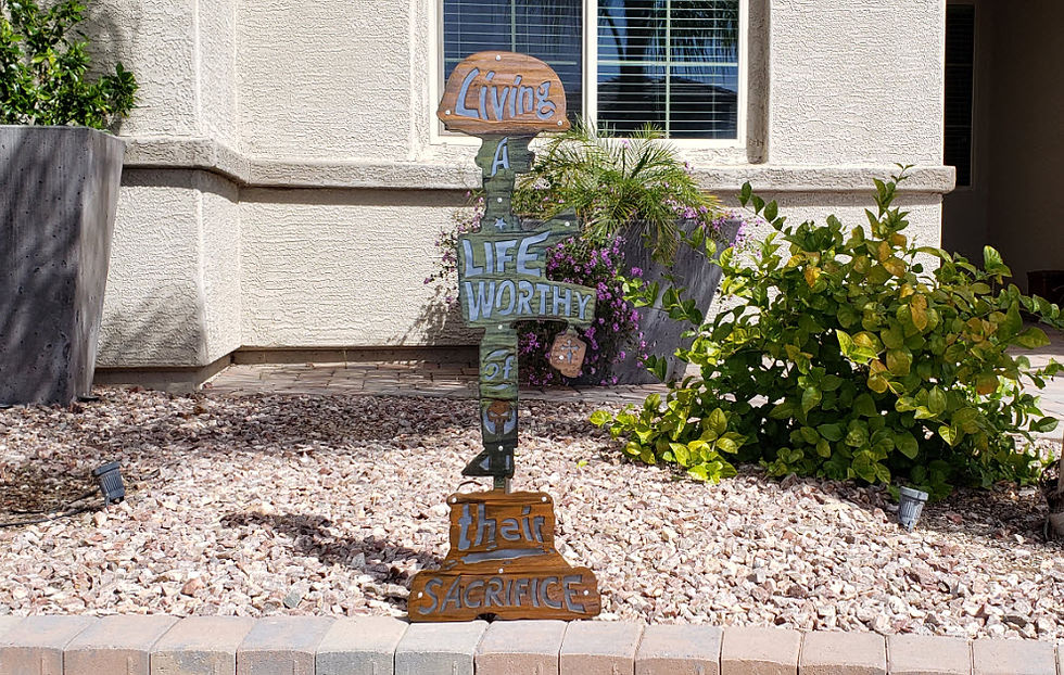 Custom field cross metal yard art live a live worthy of their sacrifice