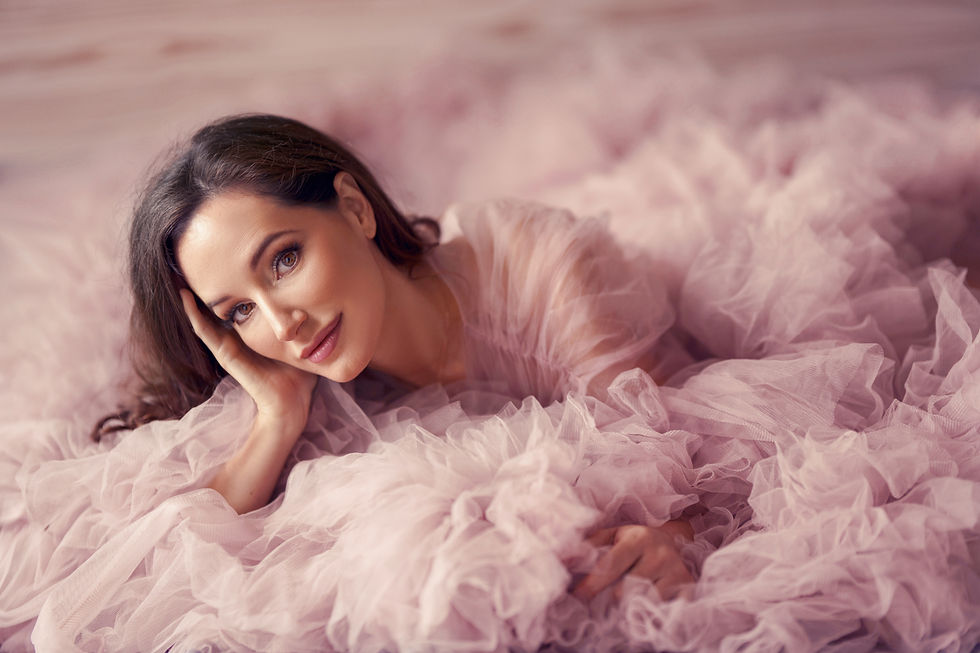 Woman in pink boudoir dress