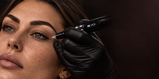 Permanent-Make-up-Behandlung am Augenlid während der Pigmentierung