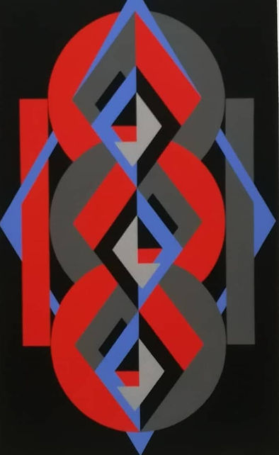 Luxury large scale painting. Modern abstract geometric style featuring bold and striking interlocking shapes and colour.