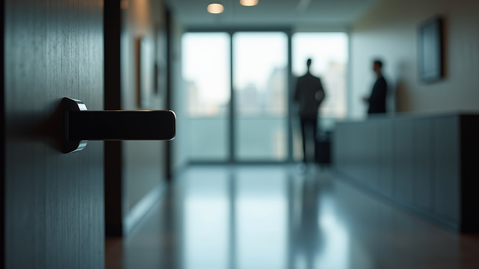 Eye-level view of a secure office entrance with electronic access control