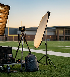 Firefly_Gemini Flash_A professional portrait photography setup on a sports field with no p