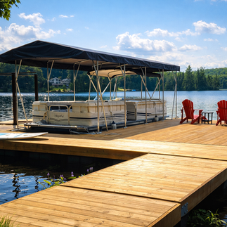 Waterfront dock design perfect for swimming, lounging, and boating