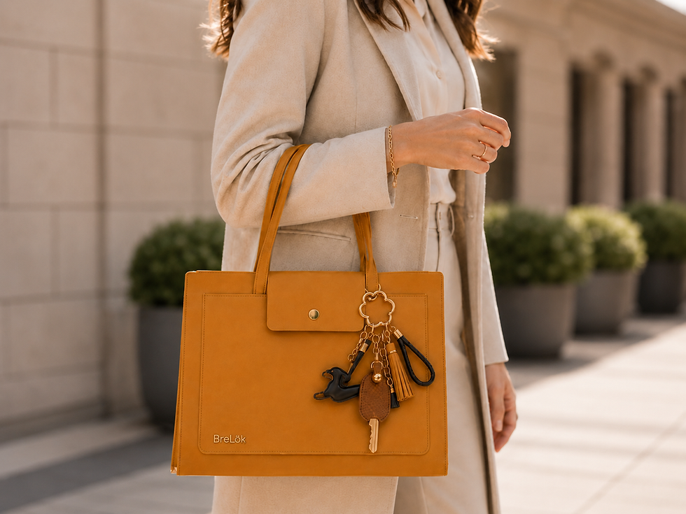 BreLok ! Pack NOMADE : bijoux de sac sur sacoche moutarde