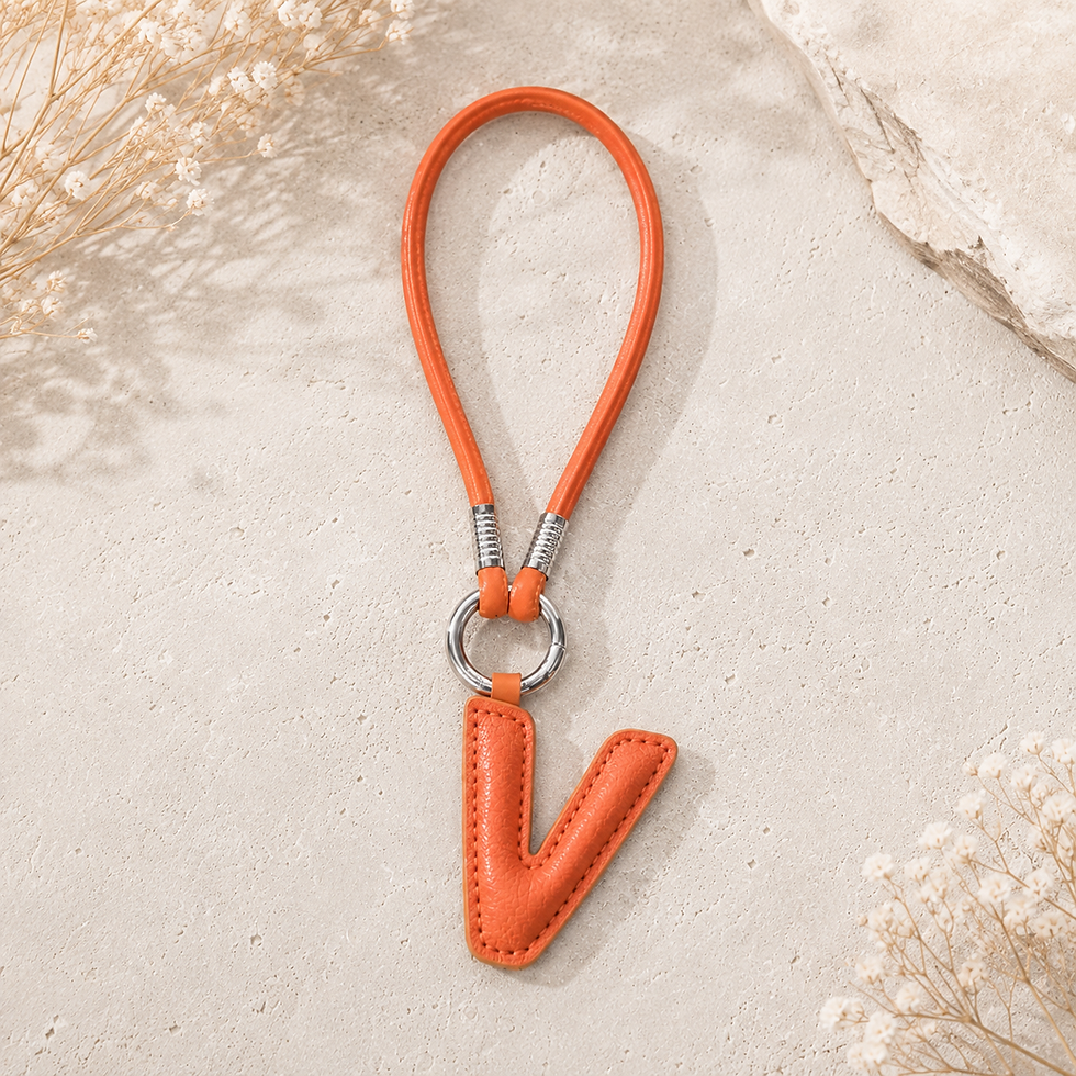 Bijou de sac chic lettre V orange pour femme.