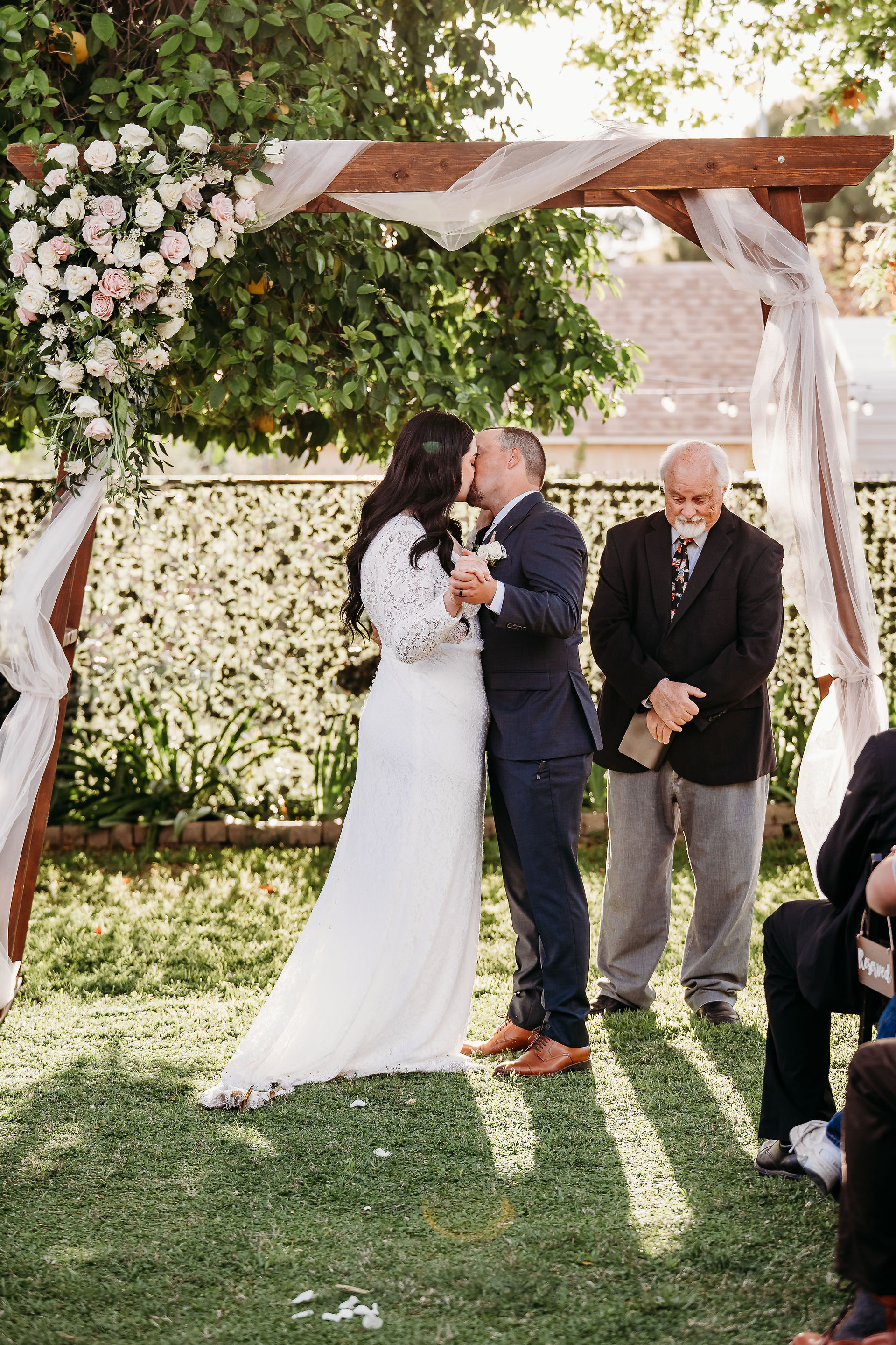 arizona backyard wedding, wedding ceremony under trees