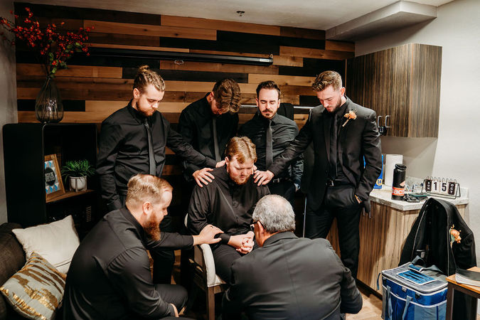 Arizona wedding photographer, bridal formals, groomsmen, groomsmen black suits, groomsmen praying