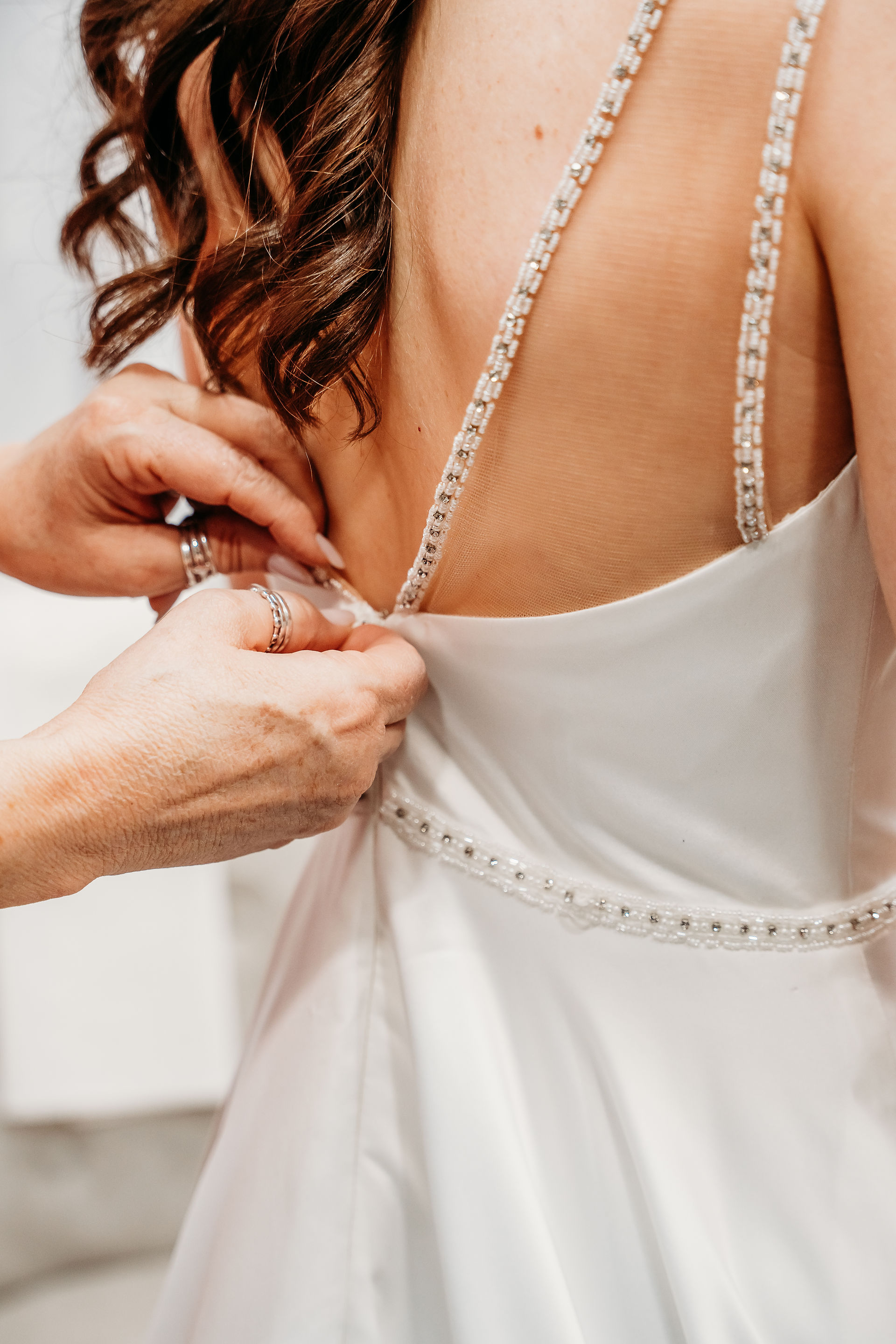 bride getting ready, with rhinestone straps