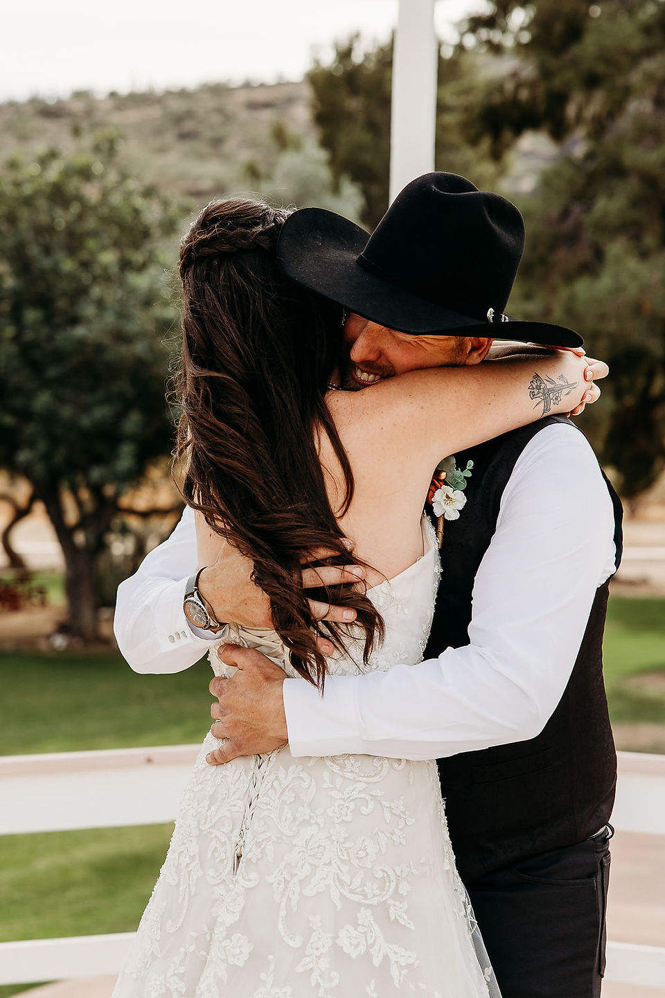 first look, bride and groom, white pergola, pioneer living history museum