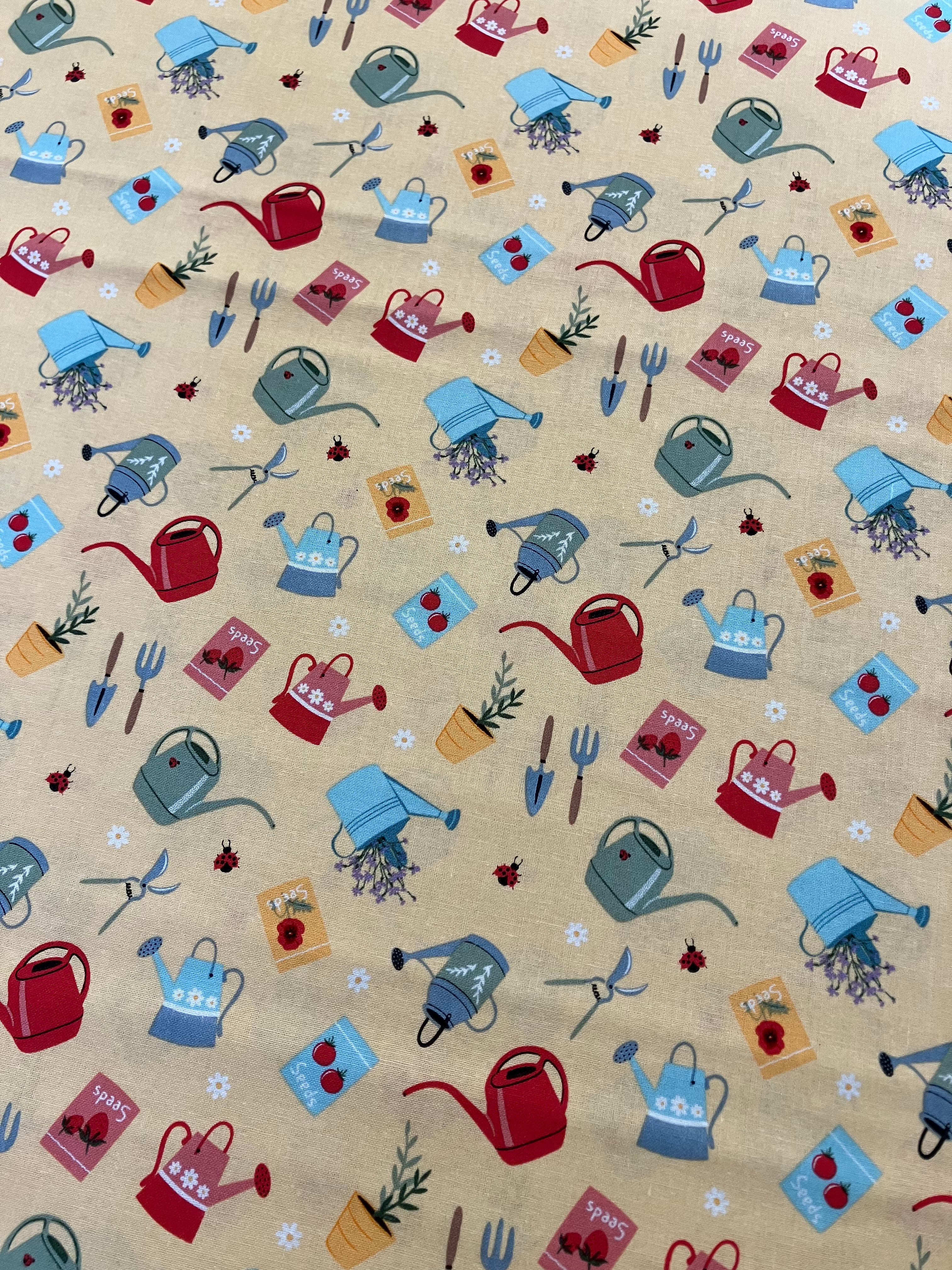 Watering Can Fabric | Floral Fabric | Crafty Mammy Fabrics