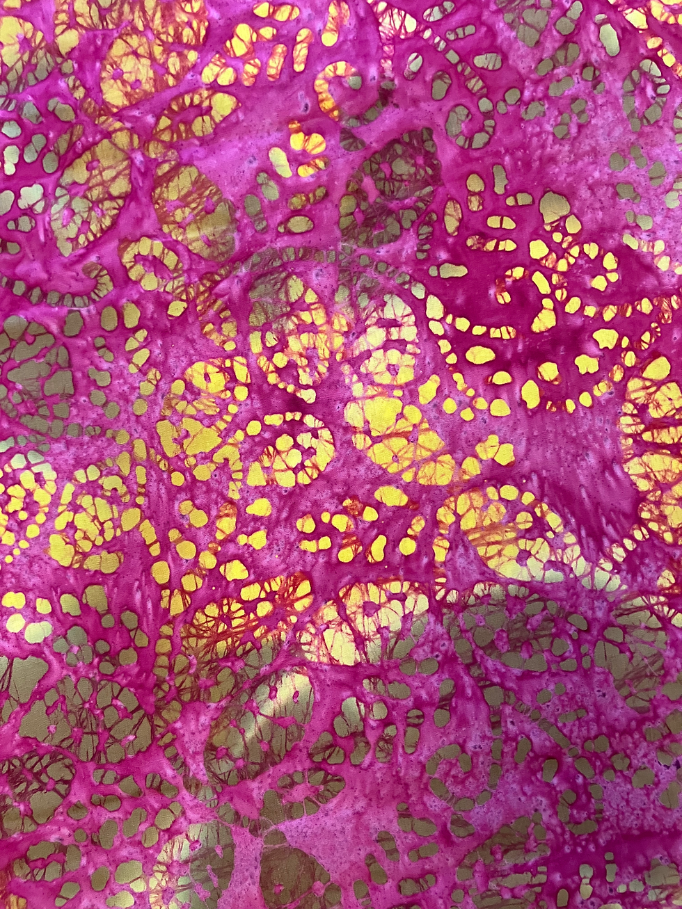 Thumbnail: Pink batik with a gold leaf print throughout
