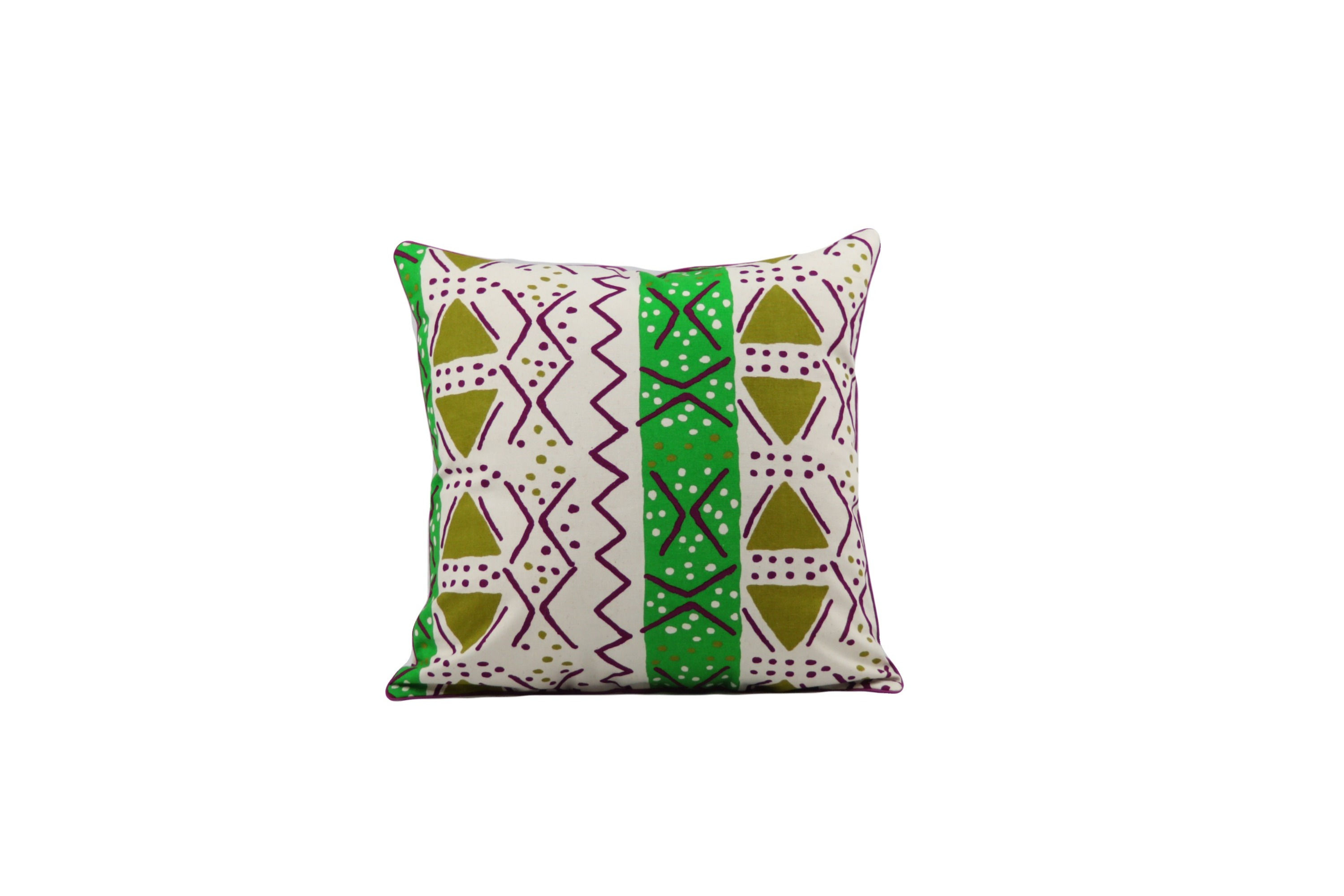 Coussin Carré Bogolan Géométrique  Vert printemps