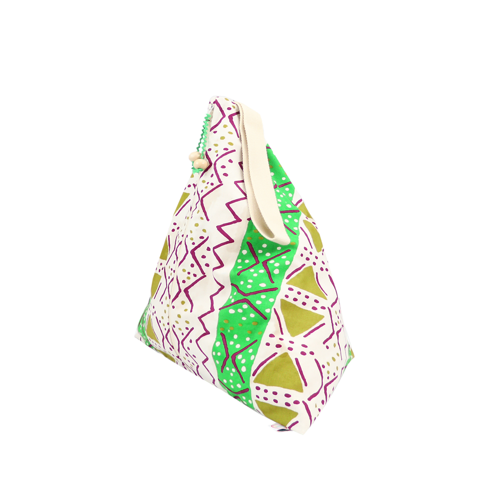 Miniature : Sac à Jouets Berlingot Bogolan Géométrique Vert Printemps/Burgundy/Écru