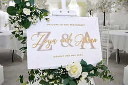 White and Gold engagement welcome sign