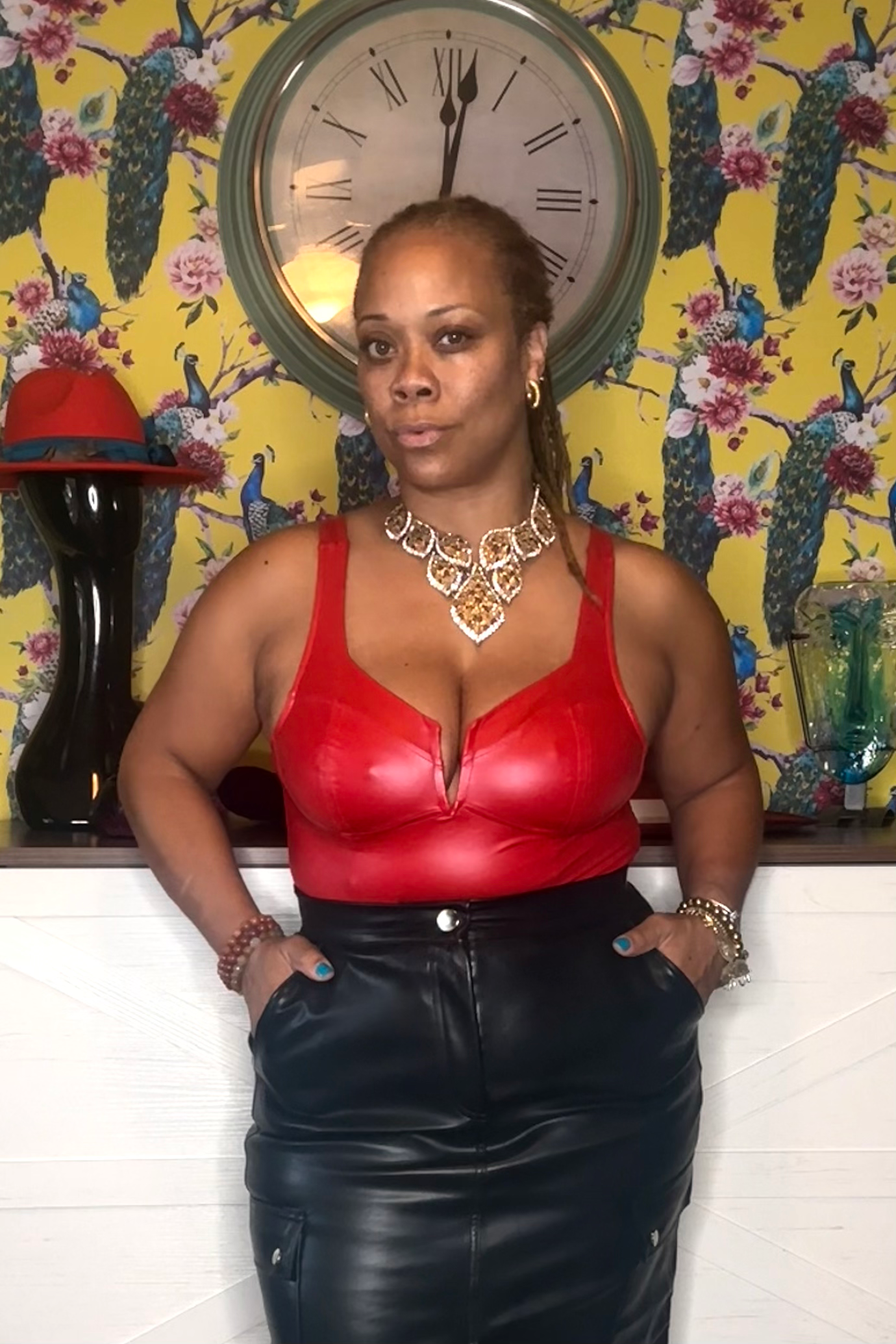 V Bust Faux Leather Bodysuit