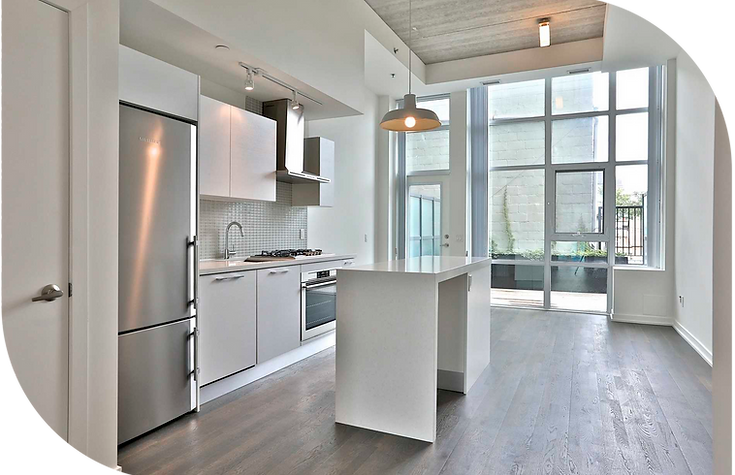 Interior of condominium kitchen area