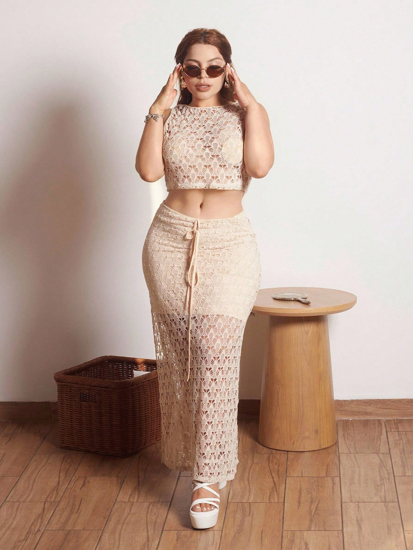Kutesy Kulture Cardoza Crochet Knit Top & Split Hem Skirt Set