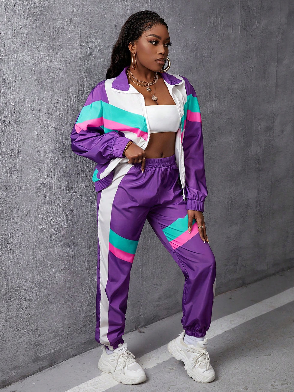 Thumbnail: Kutesy Kulture Color Code Jacket And Pants Two Piece Set