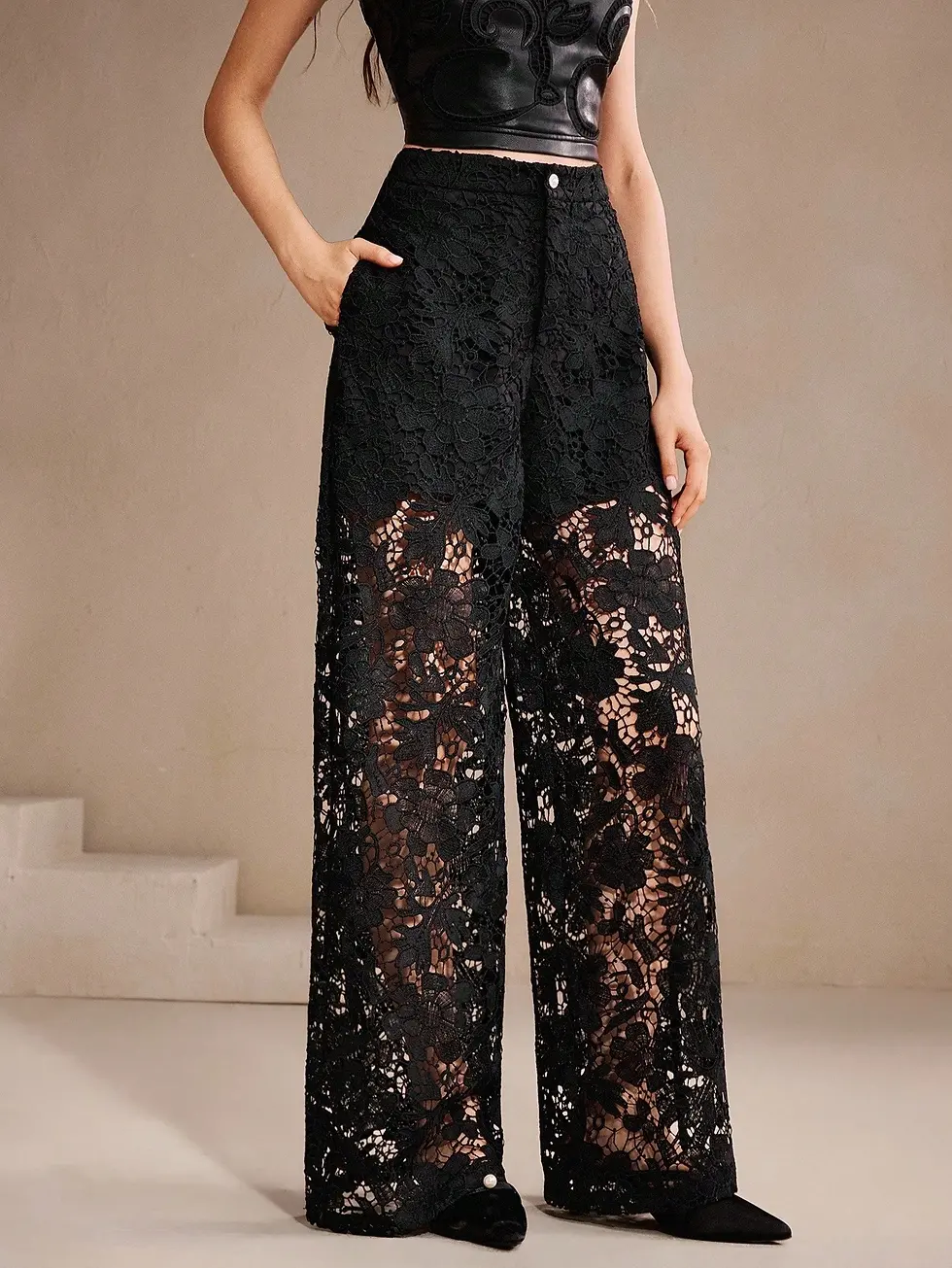 Thumbnail: Bizarre Bottoms Floral Grace Hollow-Out Pants