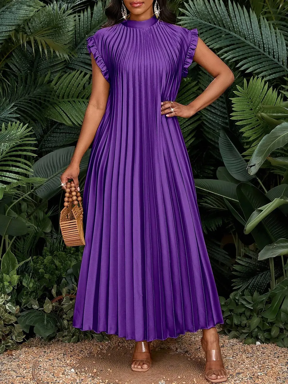 Thumbnail: The Social Woman Satin Flair Pleated Maxi Dress