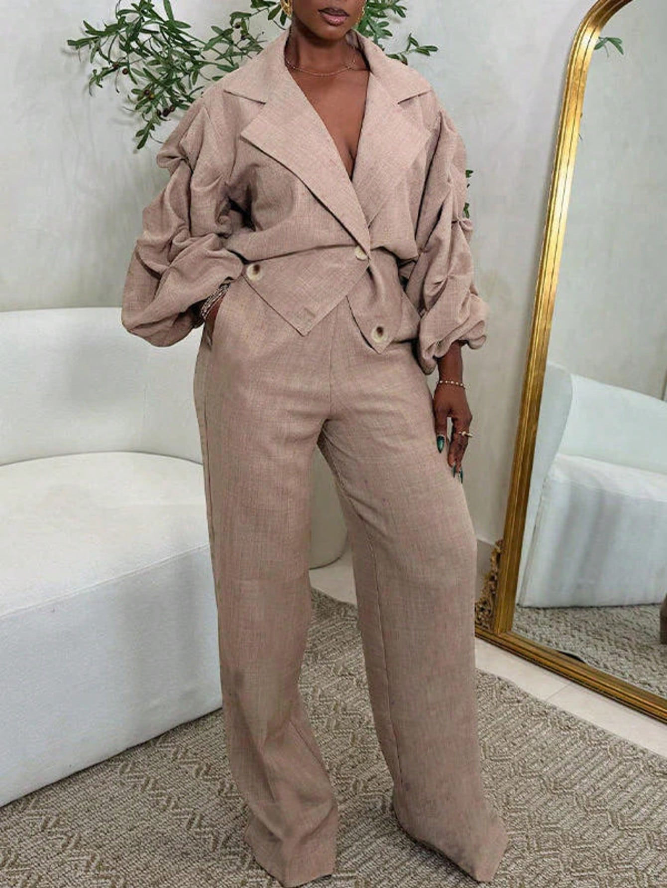 Kutesy Kulture Alaio Suit Set With Pleated Sleeve Design