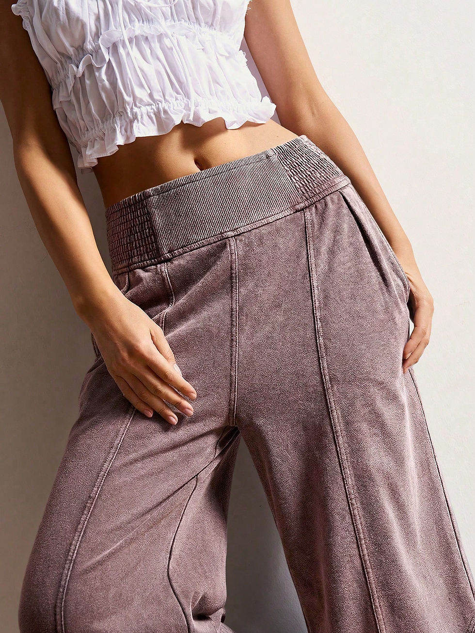 Thumbnail: Bizarre Bottoms Boho Mela Loose Wide-Leg Washed Pants