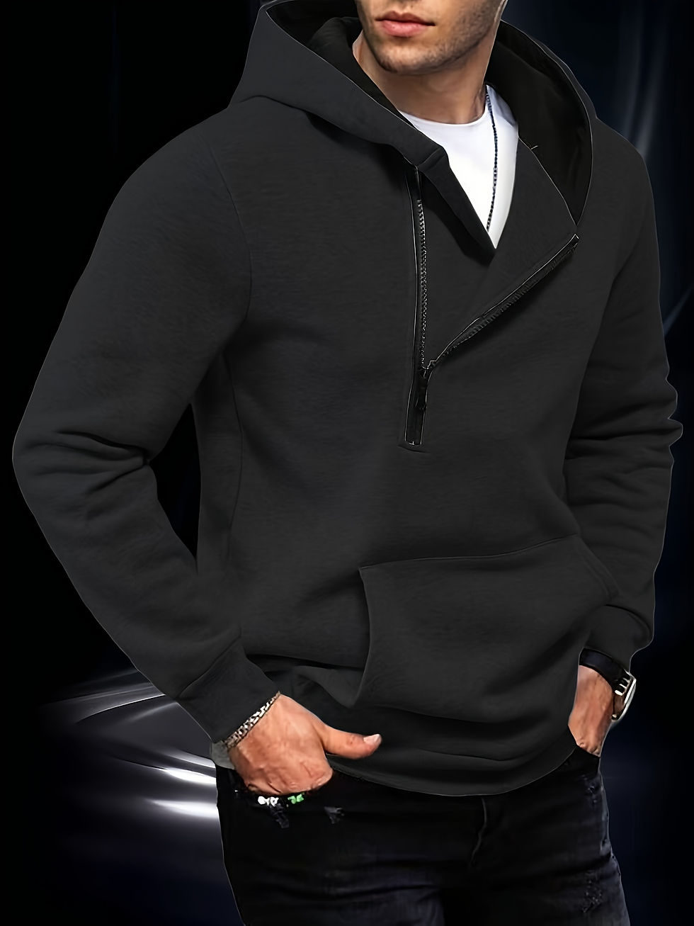 Thumbnail: Authentic Hoodz Slant Zip Hoodie