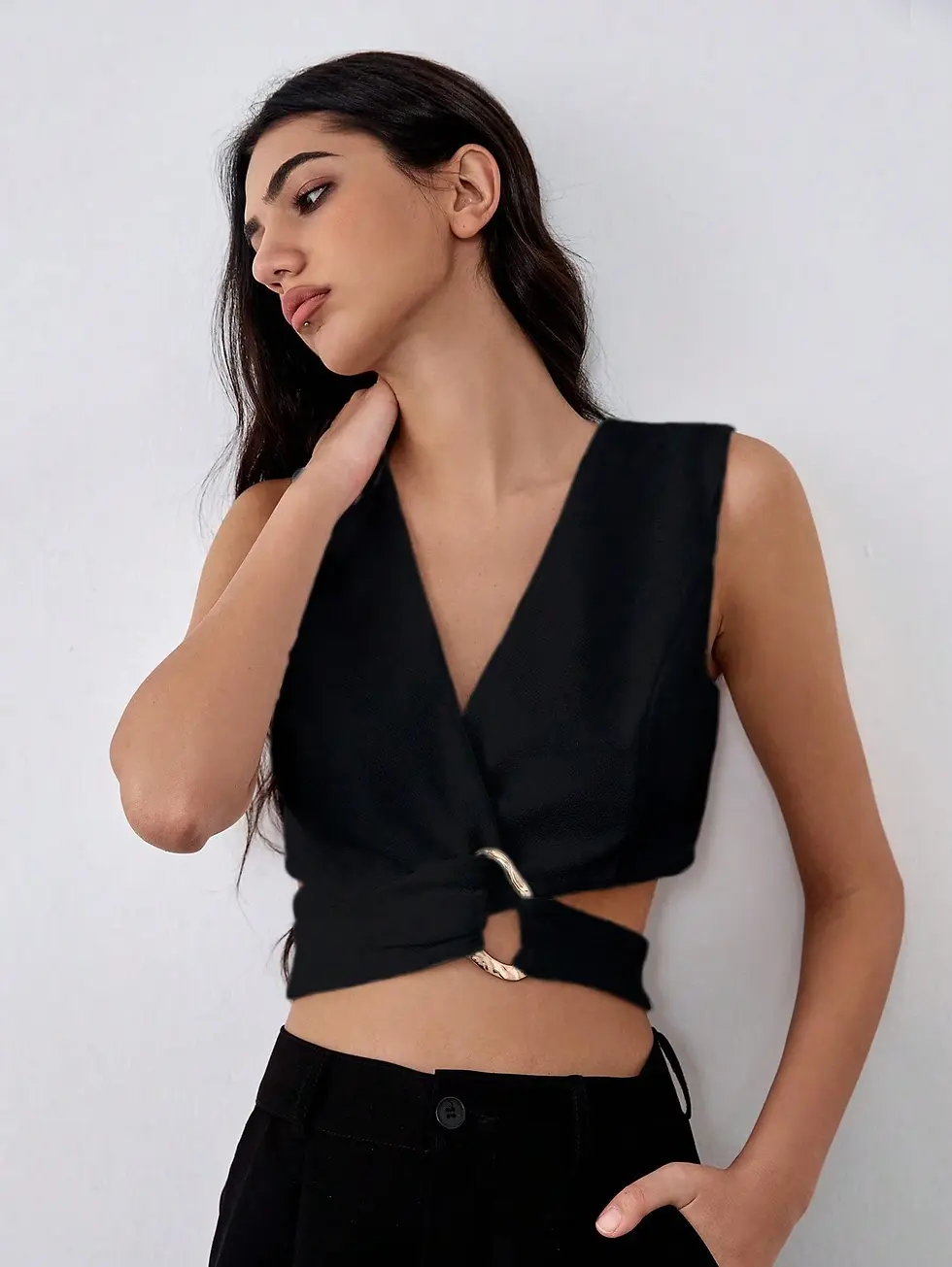Thumbnail: Kutesy Kulture Slash Wrap Front  Crop Top