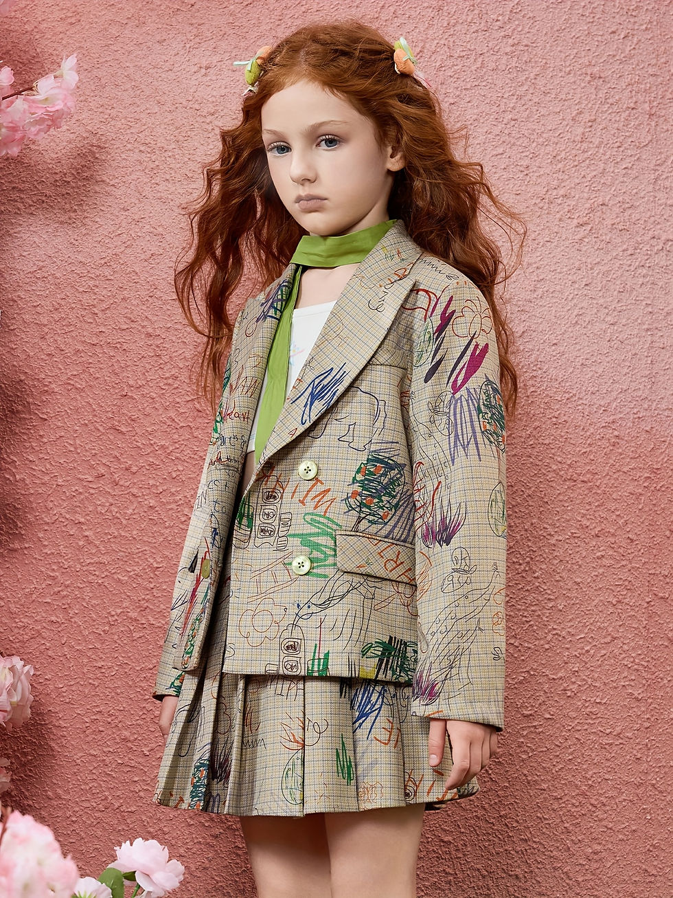 Thumbnail: Rori's Graffiti Scout Double-Breasted Suit and Pleated Skirt Two-Piece Set