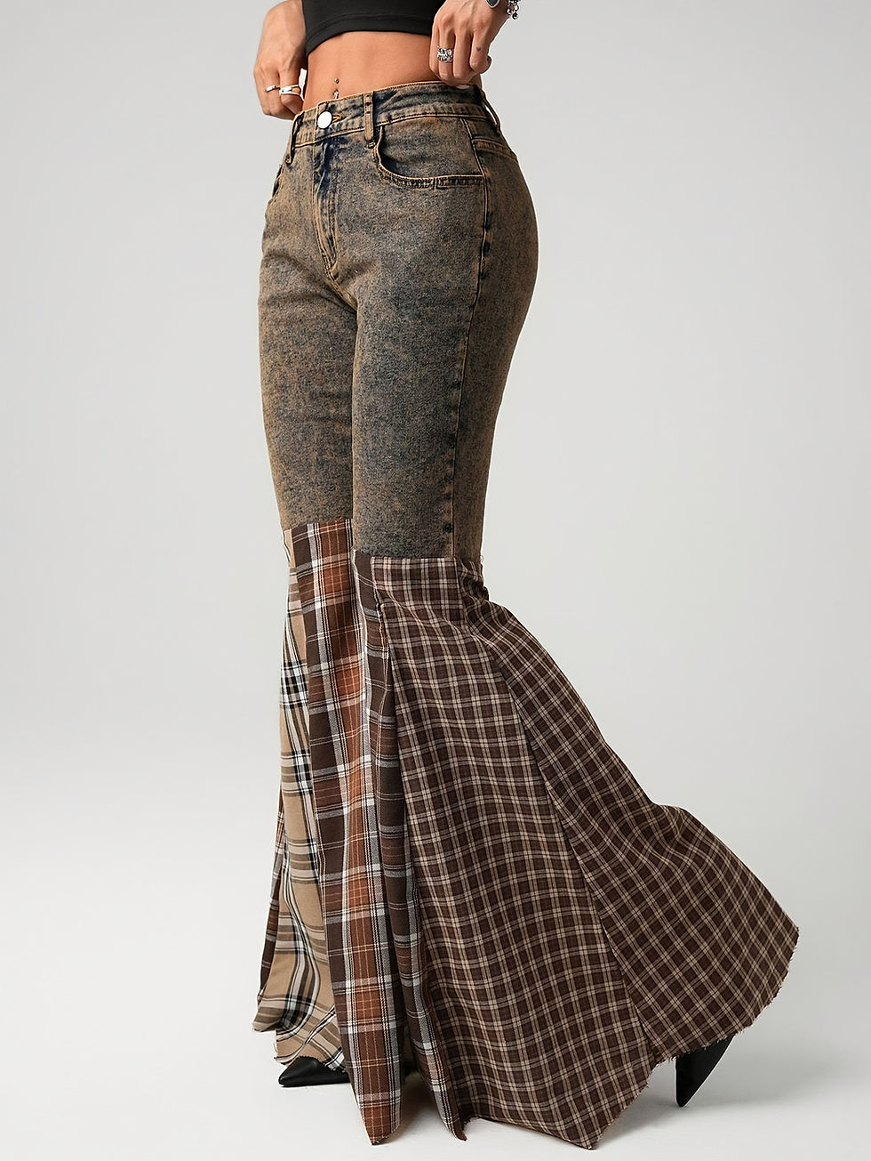 Thumbnail: Bizarre Bottoms Malta Plaid Flared Jeans