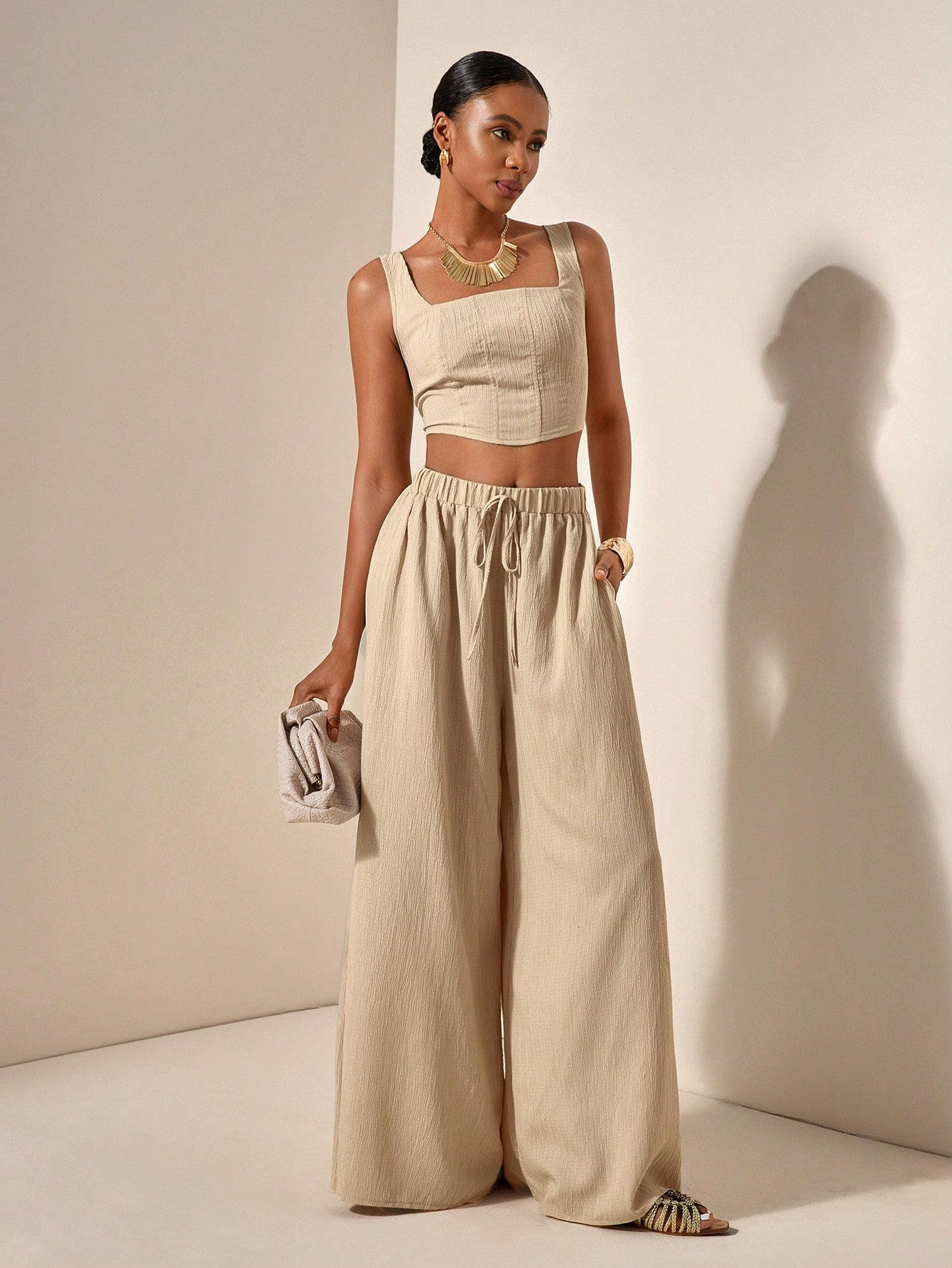 Kutesy Kulture Spring Fling Fishbone Strap Top & Wide Leg Pants Set