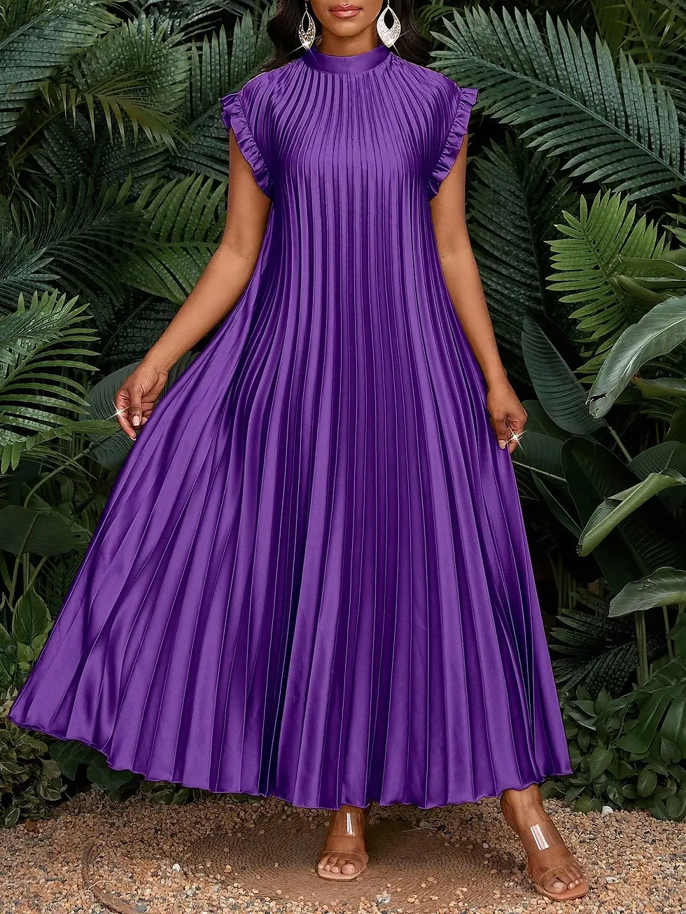 Thumbnail: The Social Woman Satin Flair Pleated Maxi Dress