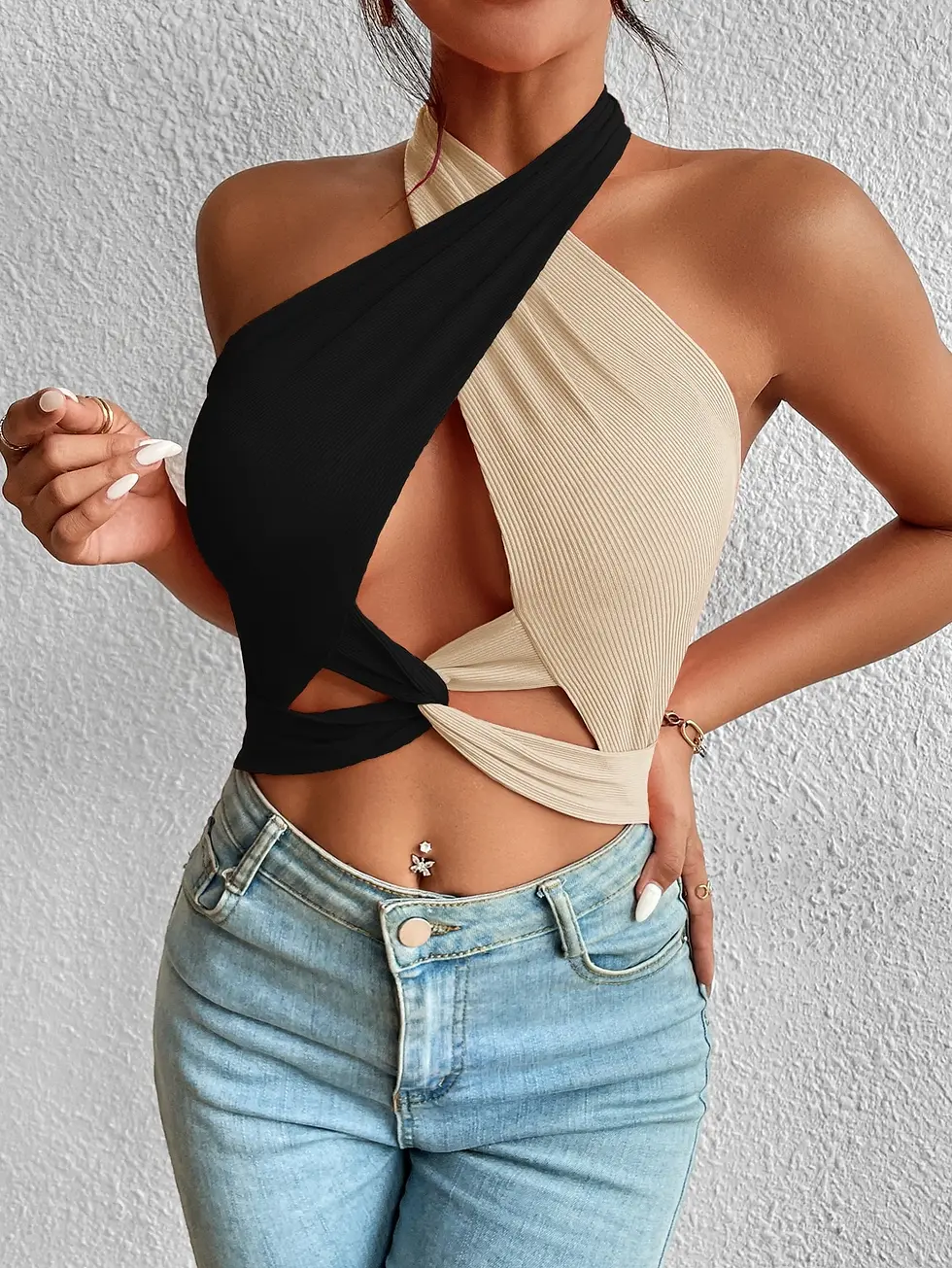 Thumbnail: Kutesy Kulture Islander Twist Front Crop Halter Top