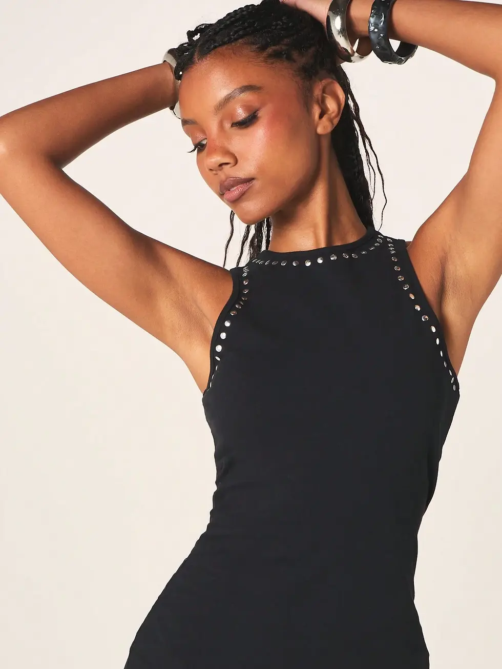 Thumbnail: Kutesy Kulture Black Studded Racer Bodycon Dress 