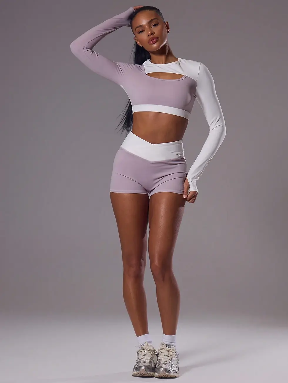 Thumbnail: Aerobfit Asy Top And Cross Waistband Active Shorts Set
