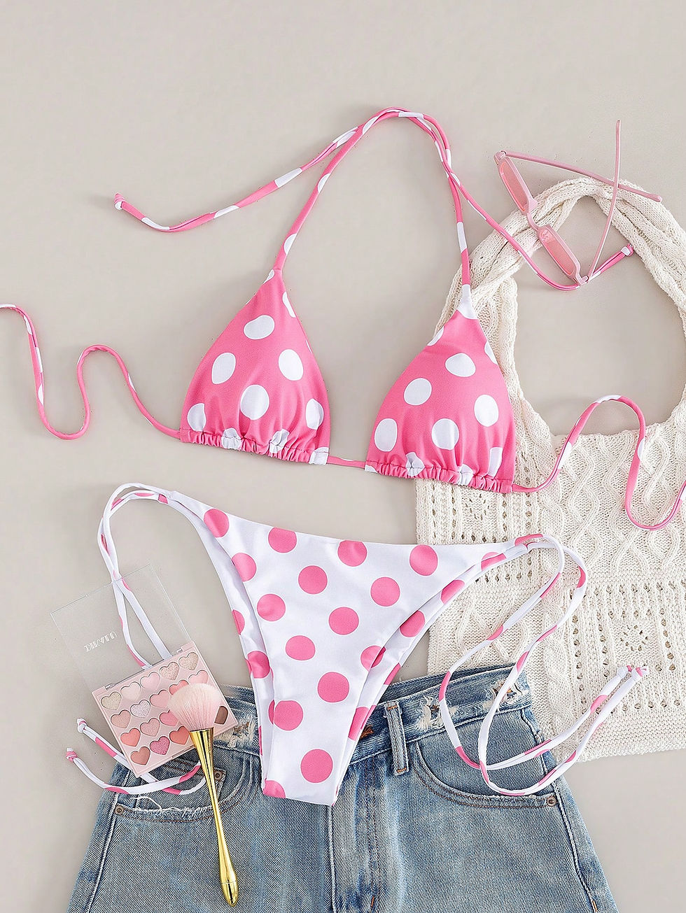 Thumbnail: Signature Swim Pink Polka Dot Bikini Set 