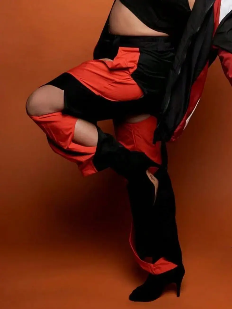 Thumbnail: Bizarre Bottoms Color-block Cut Out Straight Leg Pants