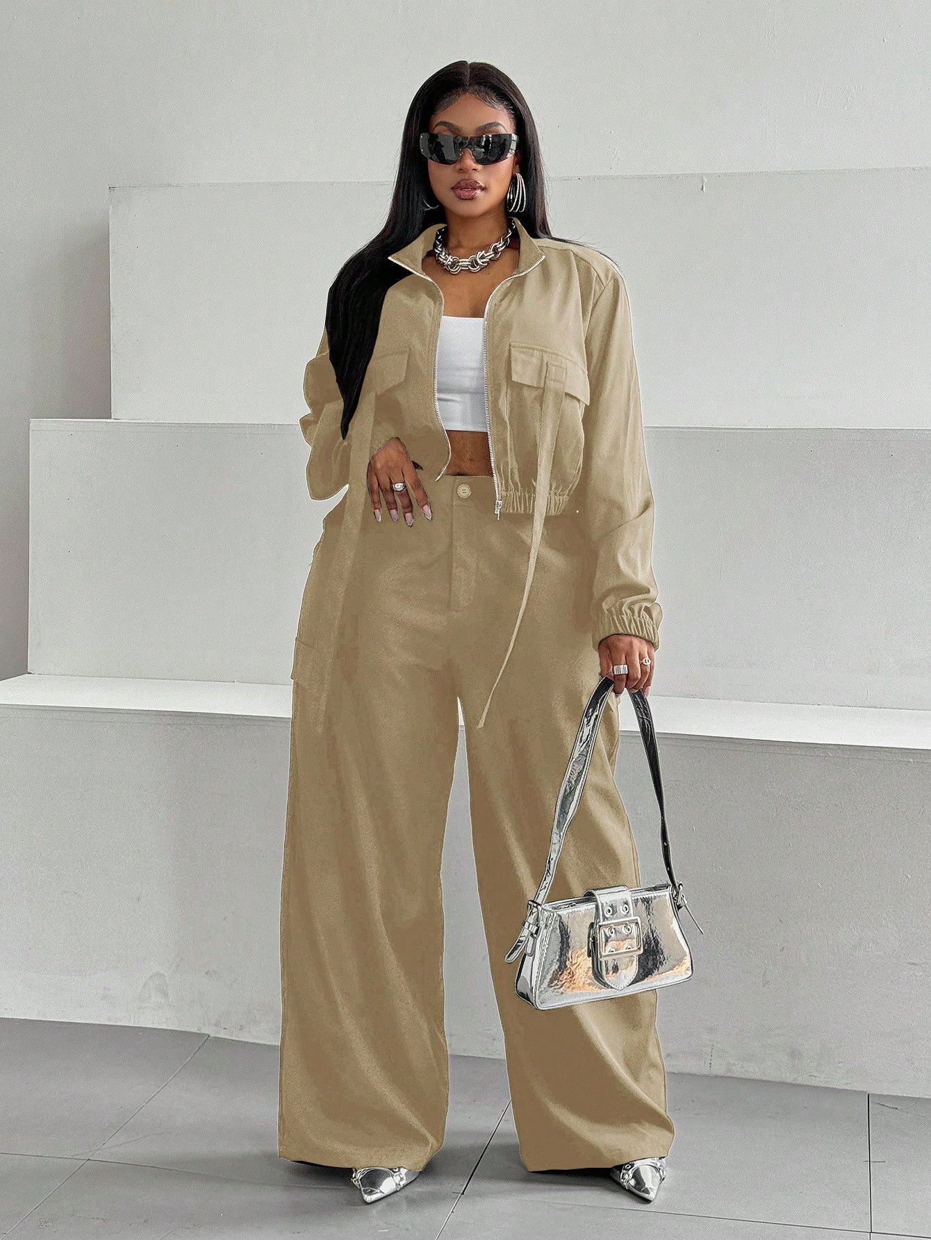 Perfectly Plus Carly Cropped Jacket And Pants 2 Piece Set