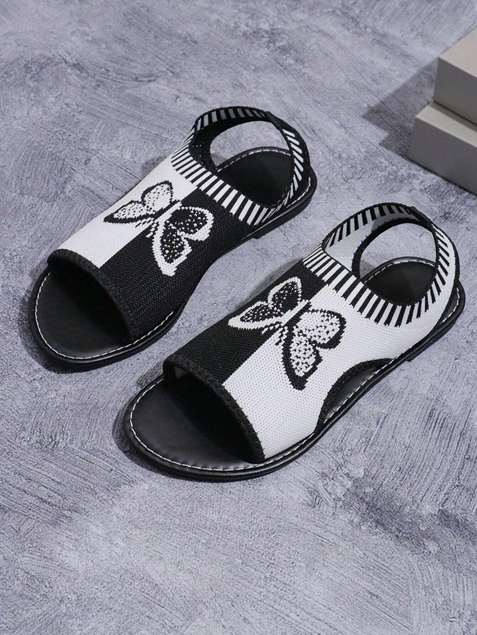 Thumbnail: The Shoe Platform Women's Black Butterfly Mesh Knit Sandals