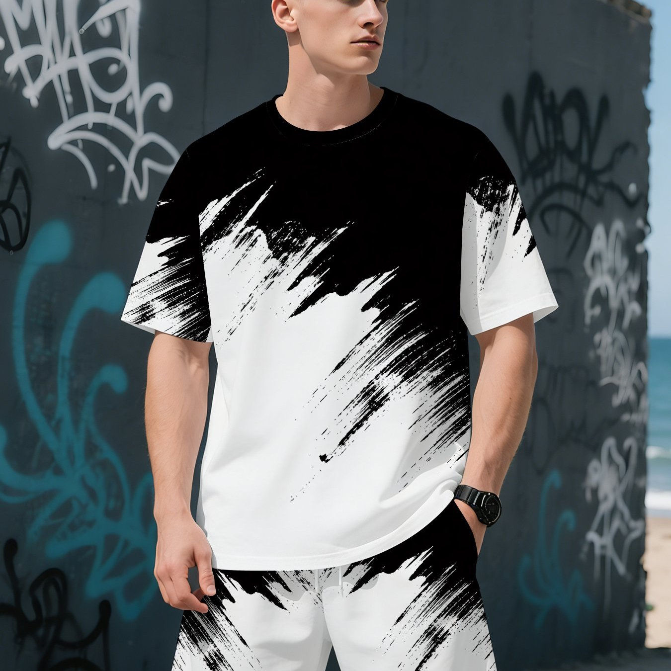 The Man Cave Black and White Storm Short Set