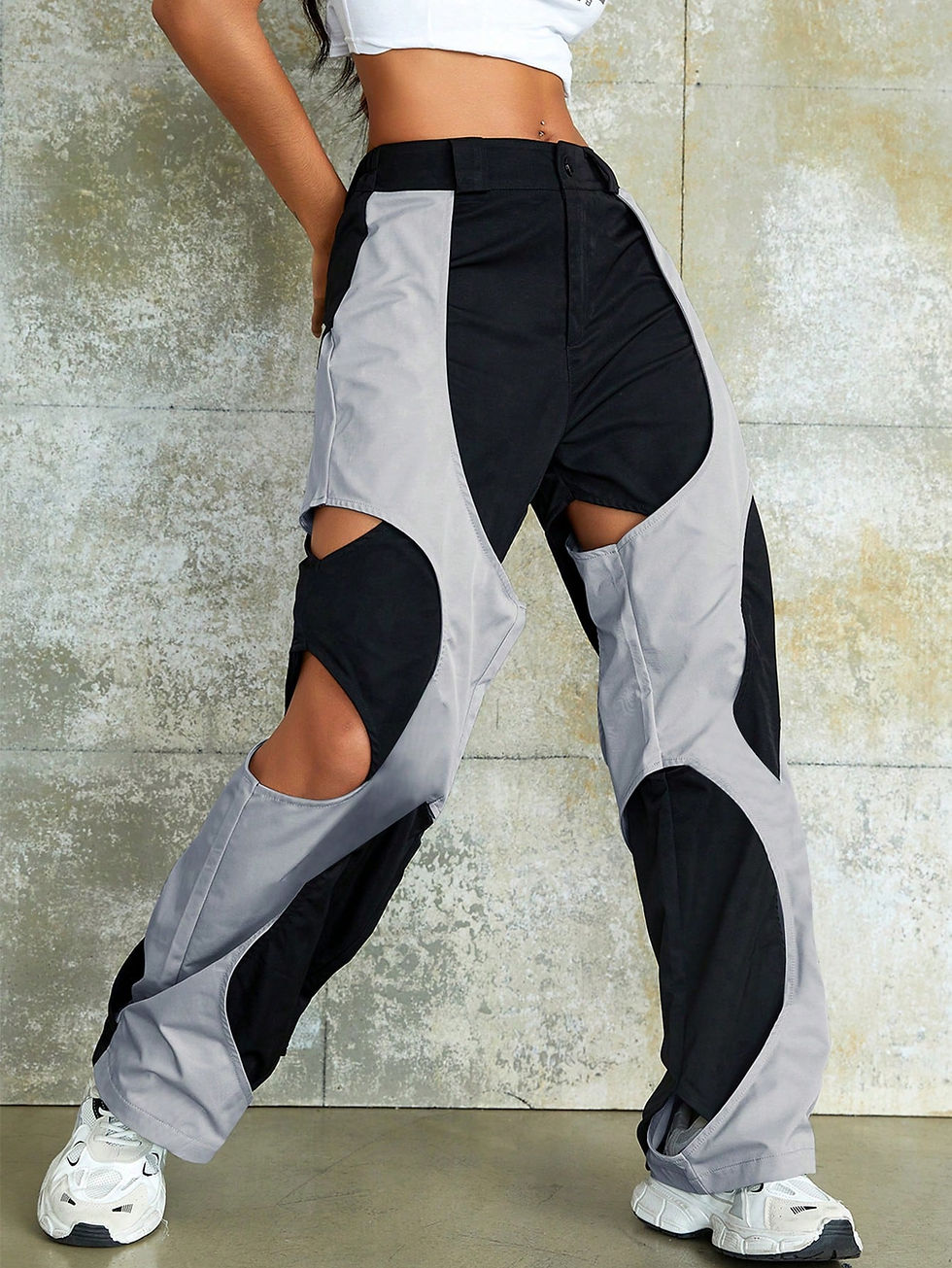 Thumbnail: Bizarre Bottoms Color-block Cut Out Straight Leg Pants