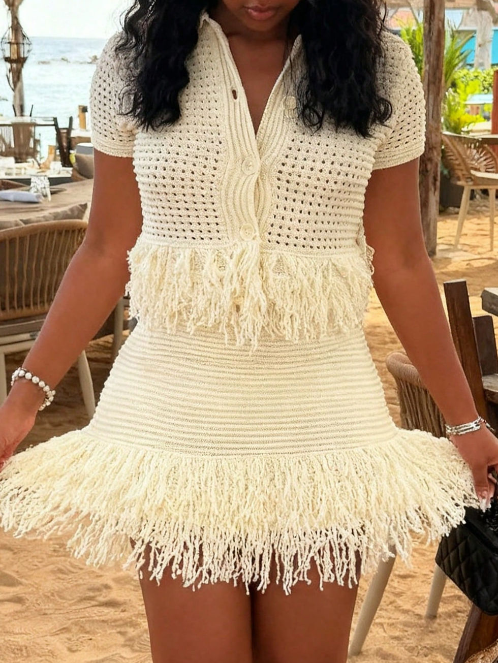Thumbnail: Kutesy Kulture Miami Fringe Knitwear Skirt Set 