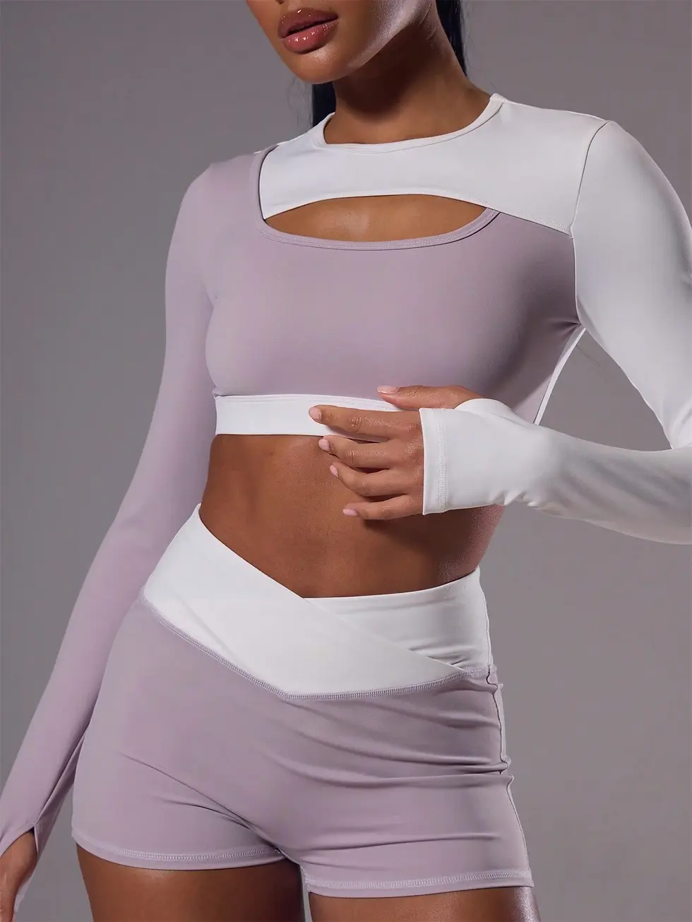 Thumbnail: Aerobfit Asy Top And Cross Waistband Active Shorts Set