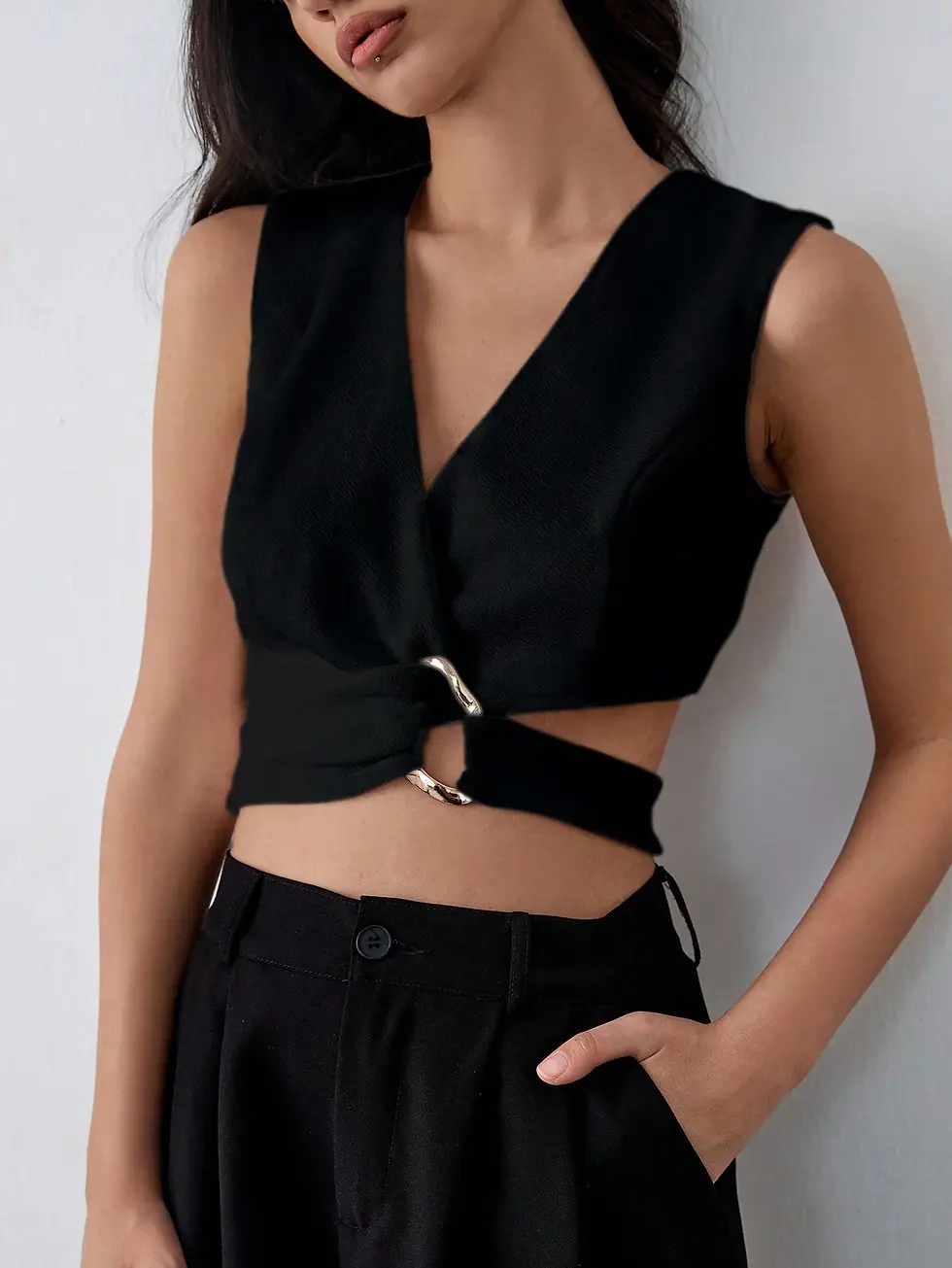 Thumbnail: Kutesy Kulture Slash Wrap Front  Crop Top