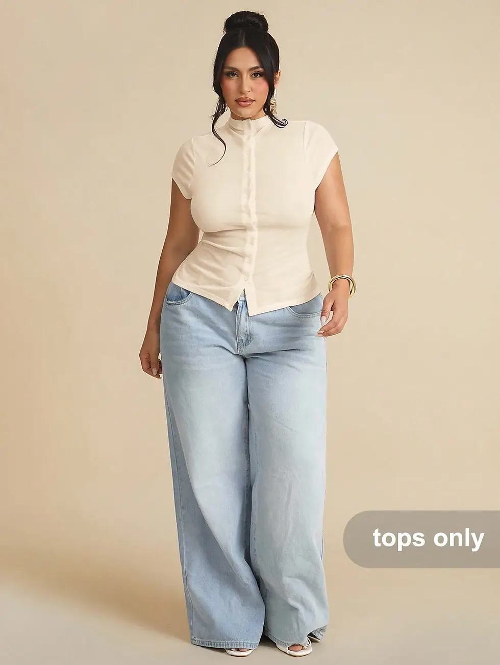 Thumbnail: Perfectly Plus High Collar Button Knit Shirt