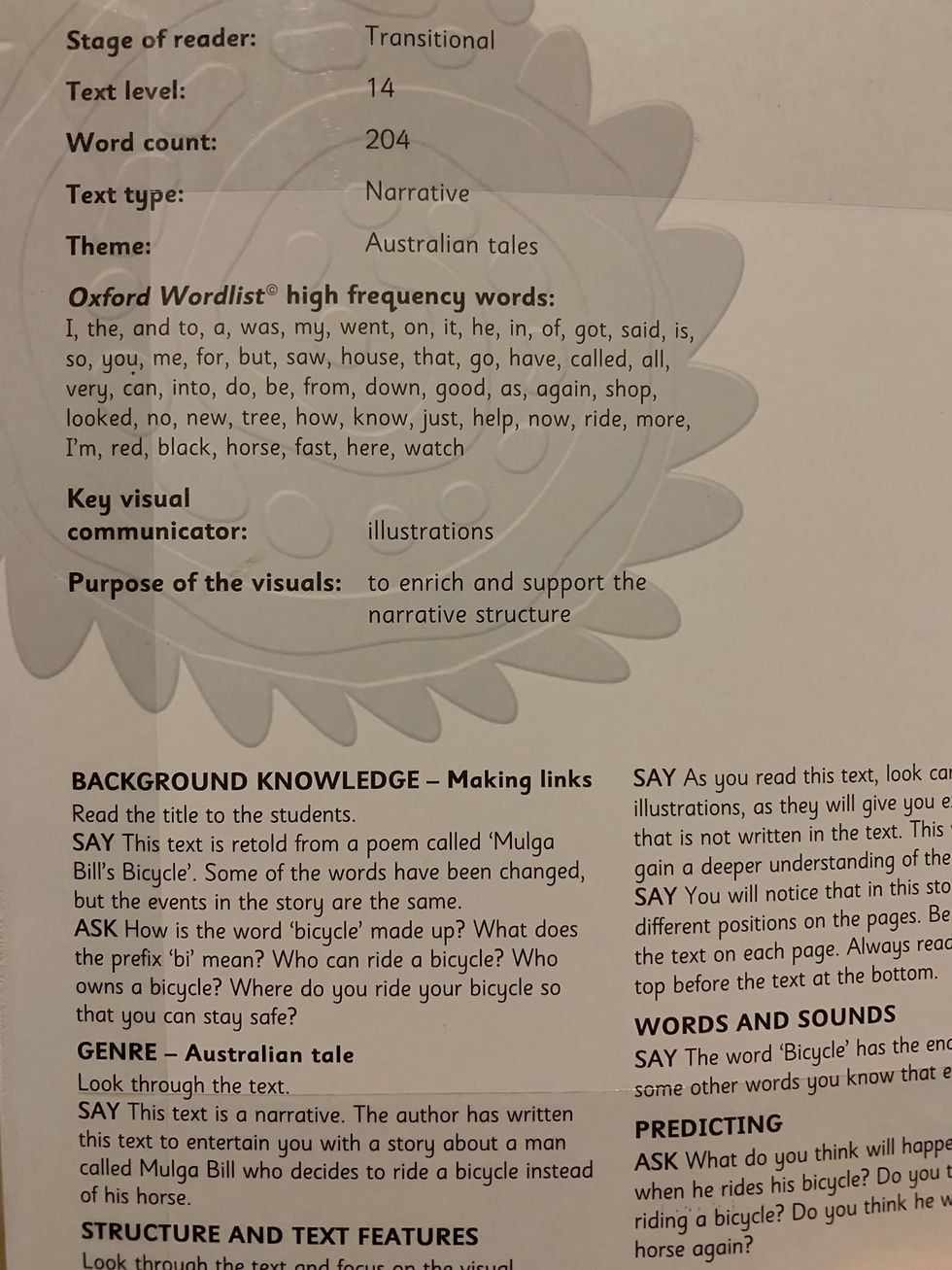 Thumbnail: Mulga Bill’s Bicycle Teacher & Student Books Level 14 