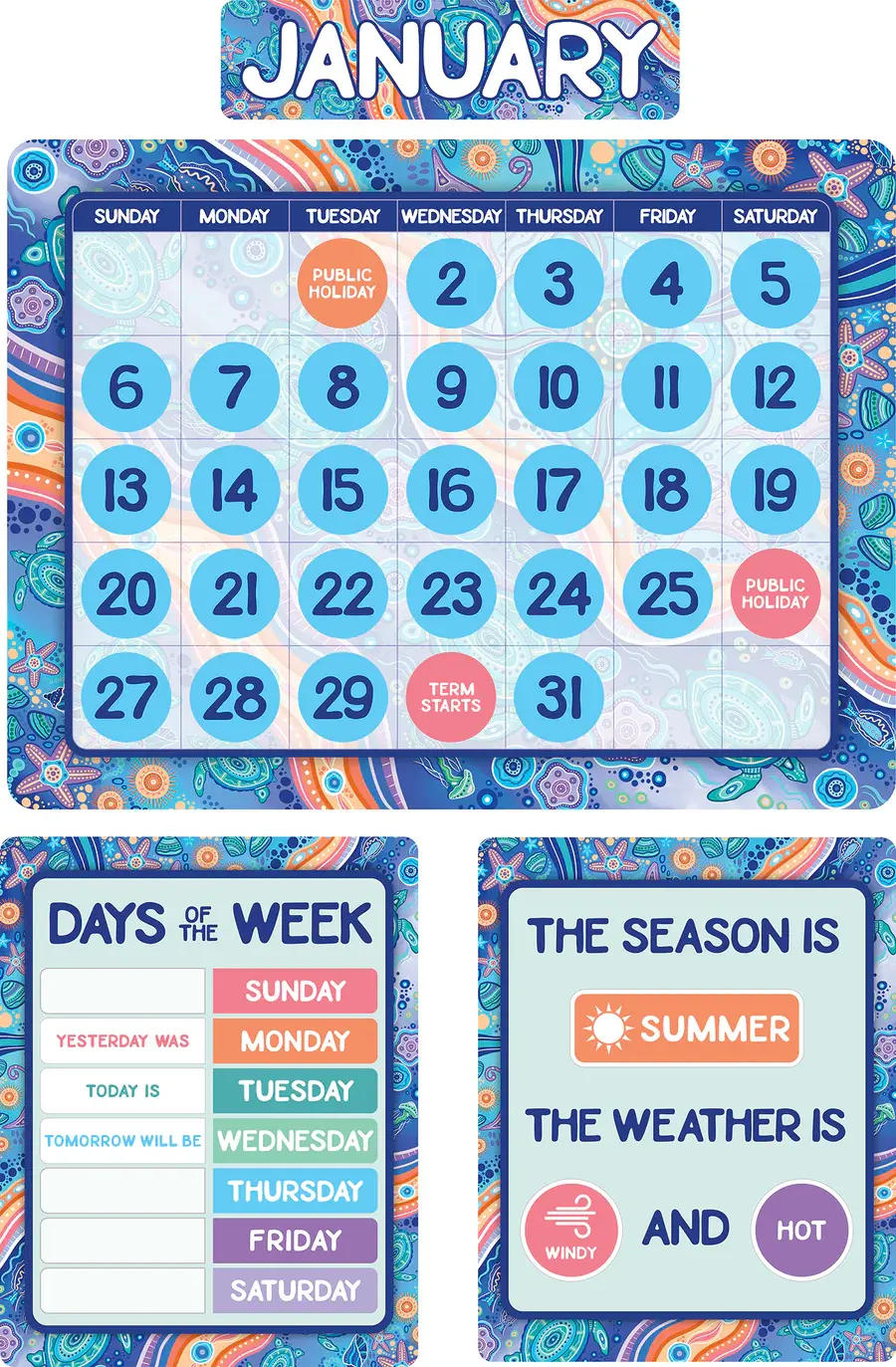 Ocean Country Calendar Bulletin Board Set